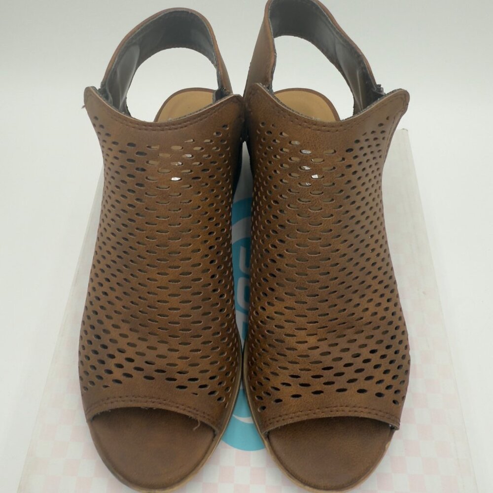 Soda Open Peep Toe Sling Bootie Women's 5 1/2 Brown Side Zip Casual Office Wear